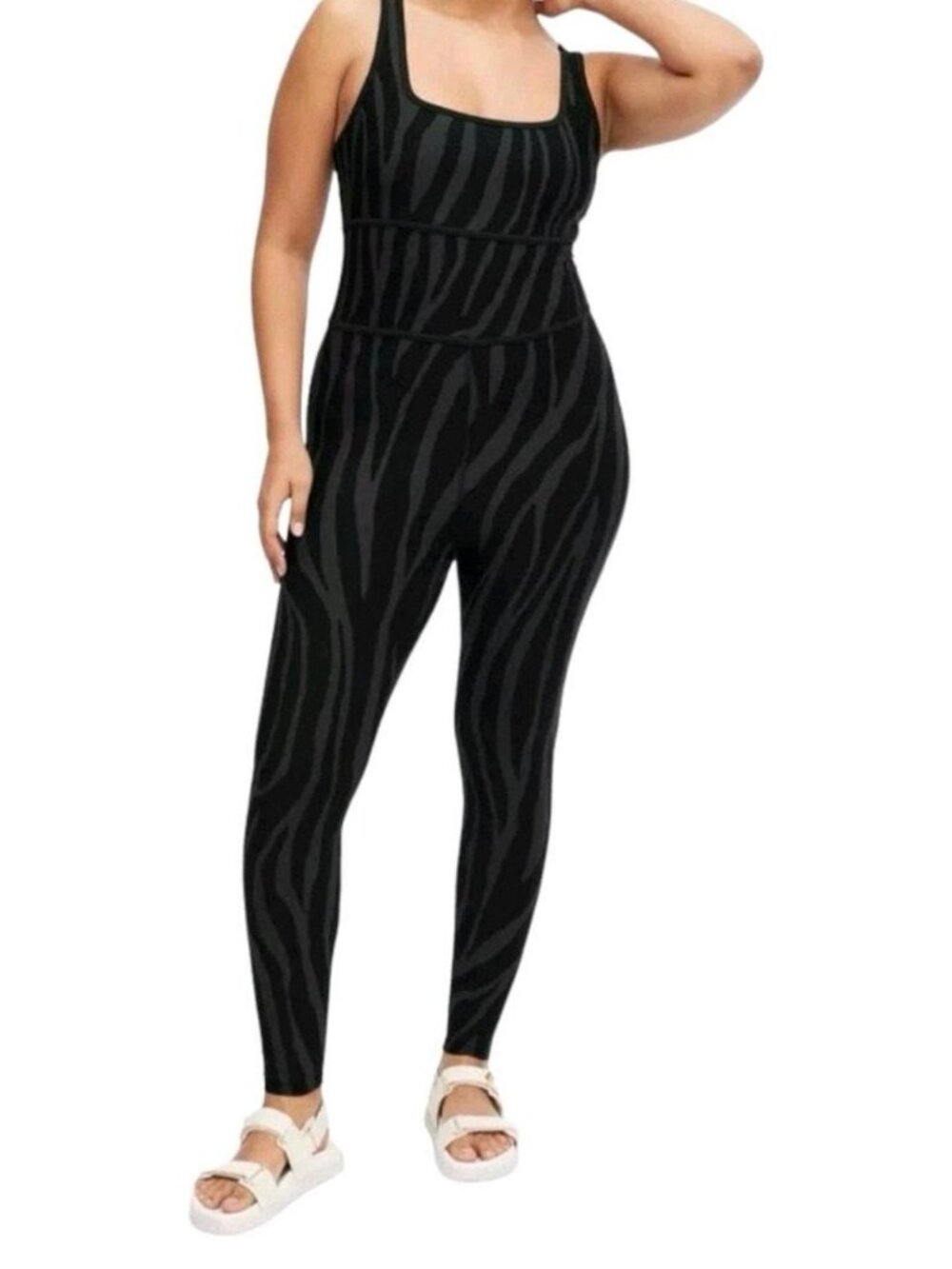 NEW DVF Target Bodysuit Women’s XS Black Zebra Racerback Full Length One-Piece.